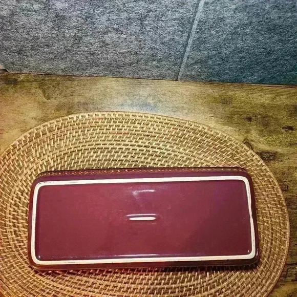 Stoneware Casserole Dish 13.5" x 6" dark blue and mauve on the bottom. - Picture 3 of 9